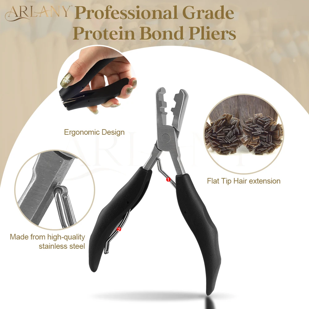 ARLANY Flat Shape Keratin Fusion Bond Crusher Pliers for Pre-bonded Hair Extension Steel Hair Extension Application Pliers