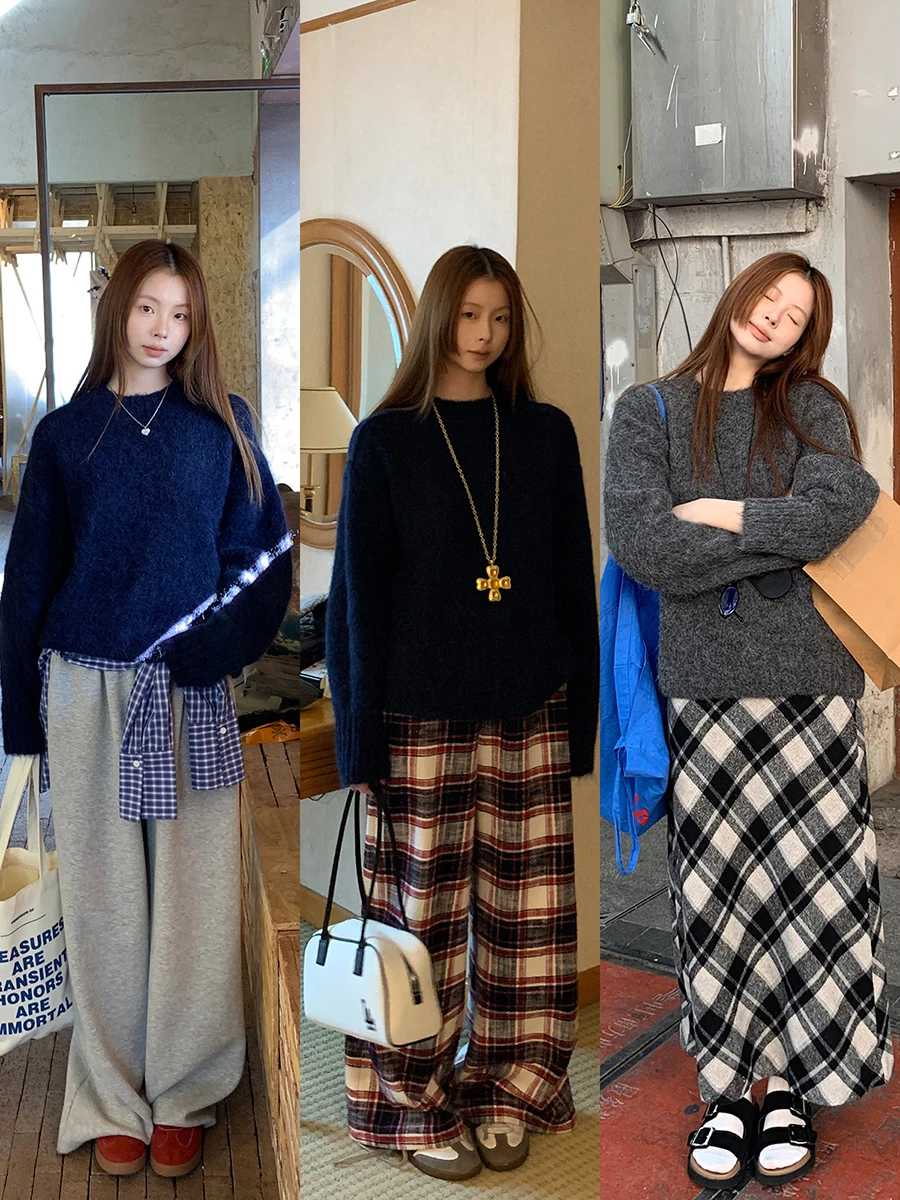 

Женский свитер ay Lazy Sle, новинка 2025, зимний модный вязаный топ, повседневный прямой свитер без рукавов, длинный круглый свитер Ne