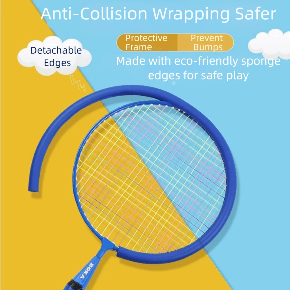 

Shock Absorbing Children Badminton Rackets Portable Lightweight Badminton Racket Set Iron Alloy with 5 Balls Tennis Racquets Set