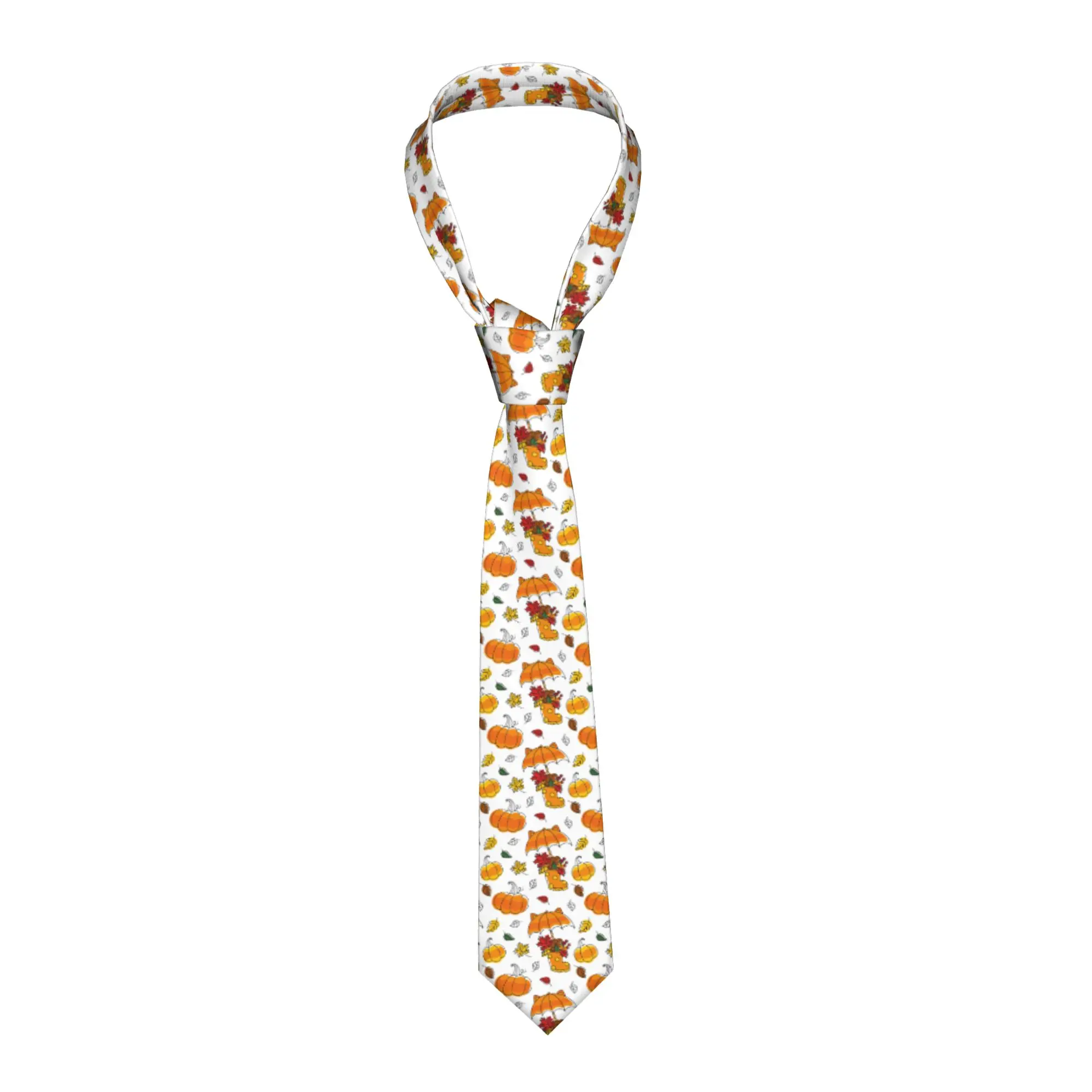 Halloween Pumpkins And Fall Leaves Neckties Unisex Fashion Narrow  Neck Ties for Mens Daily Wear Cravat