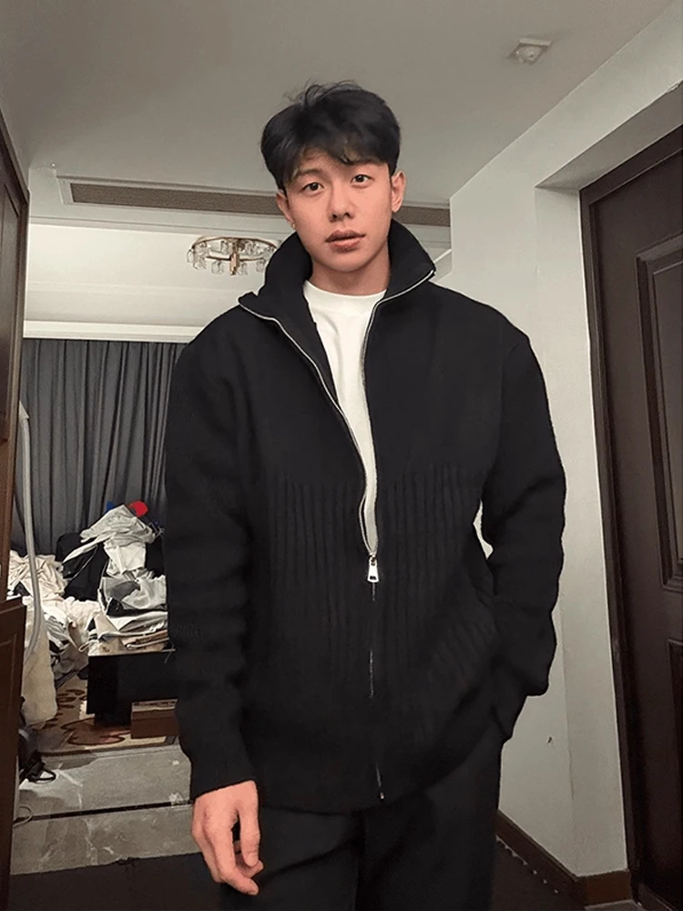 

Bla High Collar Zipper Cardigan Men's Autumn Winter Casual Knitted Sweater Jaet Loose Fit Soft Polyester Fiber