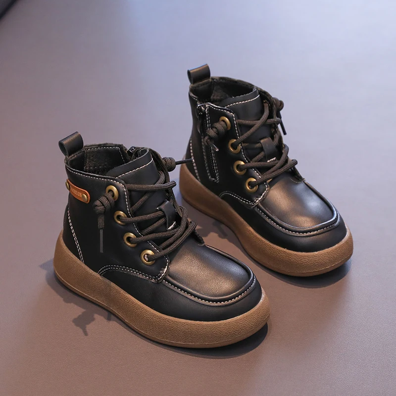 

Children's Autumn Boots 2025 New Classic Girls Simple Leather Boots Causal Versatile Platform Kids Fashion Ankle Boots Zipper