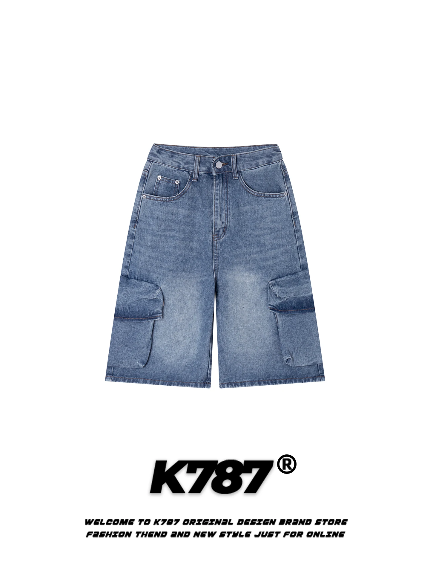 

K787 American Retro Workwear Jeans Loose Wide Leg Casual Street Sle Multi ket Men's And Women's ort Pants