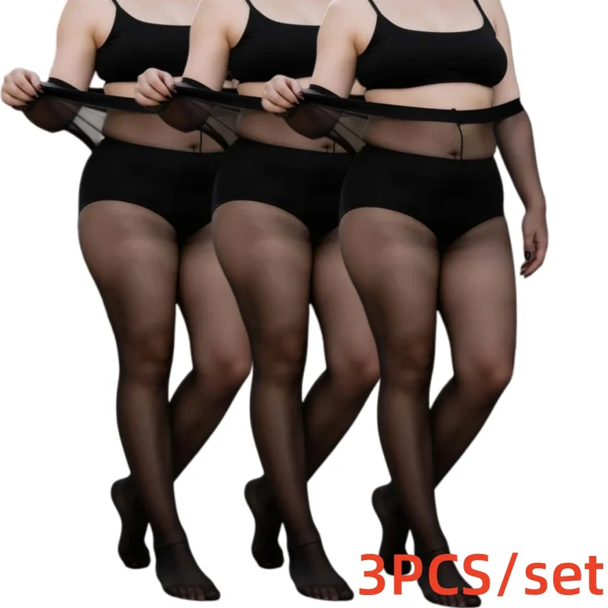 3PCS/SET Plus Size Ultra Thin Sheer Pantyhose Summer Breathable Slim Tights No Ride Up Transparent Stockings for Women 3pcs