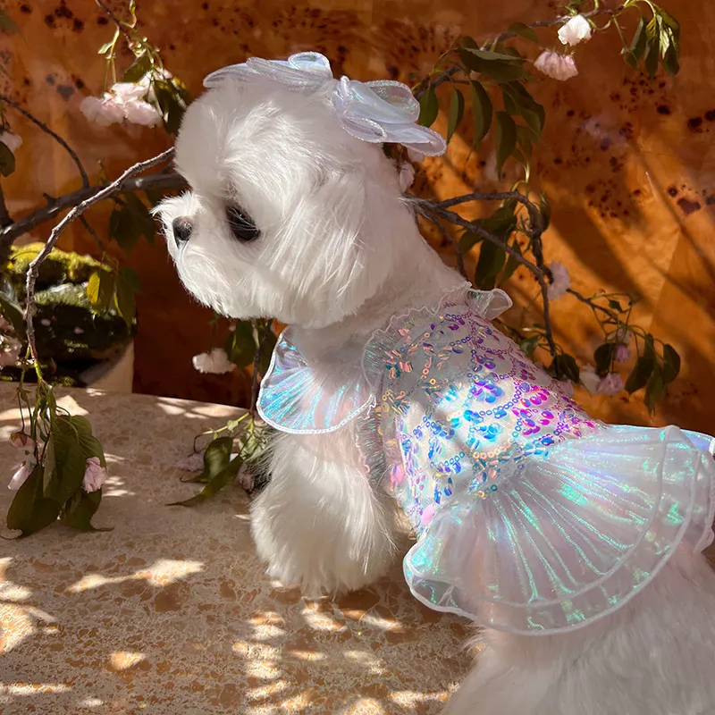 Imagem -02 - Luxo Shining Mermaid Princess Dress para Pet Dog Mangas Voadoras Poodle Pequeno Médio Yorkshire Cachorro Roupas de Festa