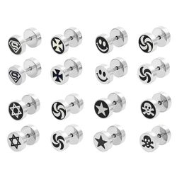 Stainless Steel Barbell Dumbbell Studs Earrings For Men Women Punk Gothic Pattern Earrings Fashion Piercing Jewelry Wholesale