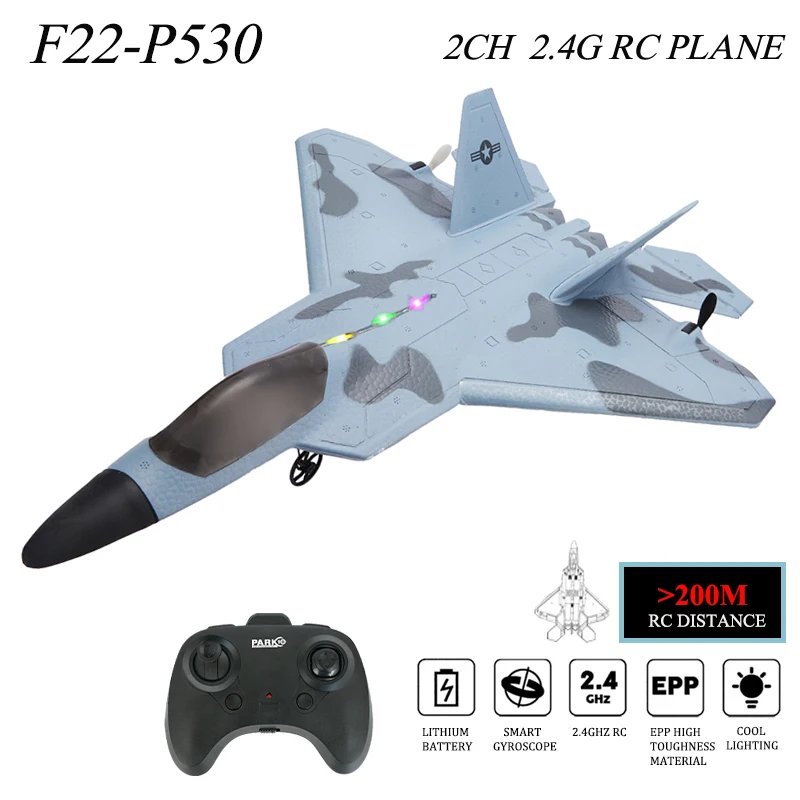 

2024 Top P530 2.4G 2CH RC Airplane Raptor F22 Warplane Version LED Light With Gyroscope Toys A Gift For Boys with Easy Flying