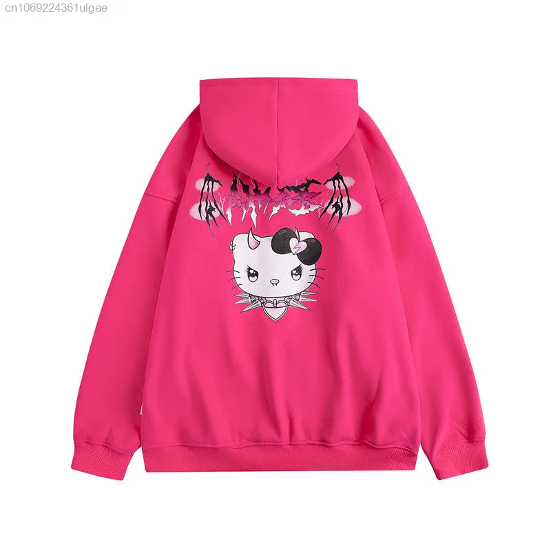 Sanrio Hello Kitty New Korean Hoodies Cartoon Cute Devil Sweatshirts Autumn Zipper Coat Women Cardigan Tops Hooded Y2k Clothes