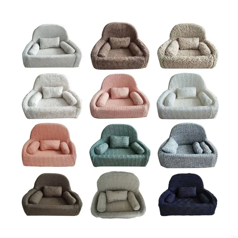 76HF Fashionable Newborn Photography Props Khaki Sofa for Baby Photoshoot Chair