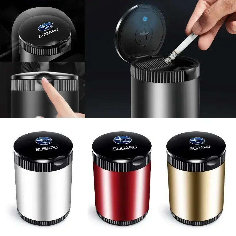 

For Subaru XV Impreza Forester WRX STI Legacy Outback Car Ashtray LED Aluminum Cup Portable Flame Retardant Cigarette Holder Box