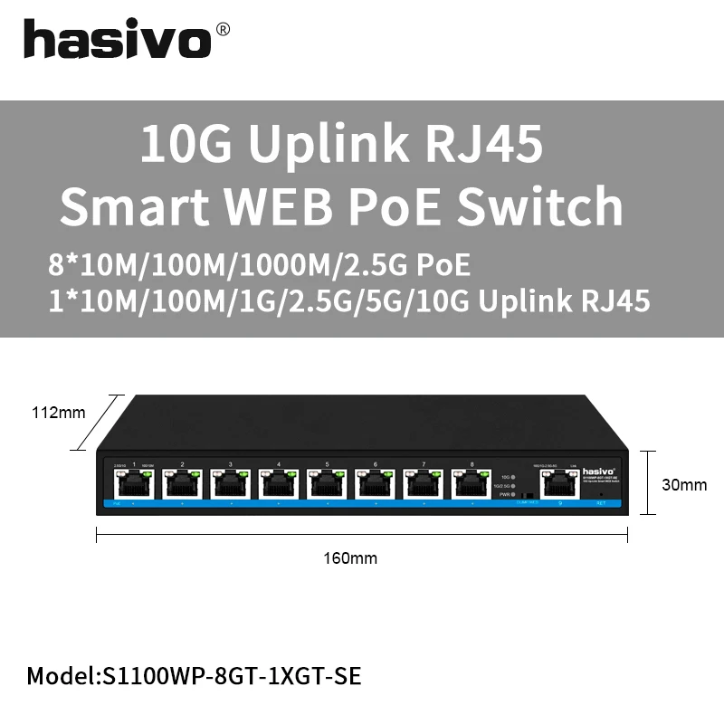 hasivo 4- oder 8-Port-Web-Managed 2,5 Gps PoE oder kein PoE-Switch + 2 * 10 Gps RJ45-Uplink 3