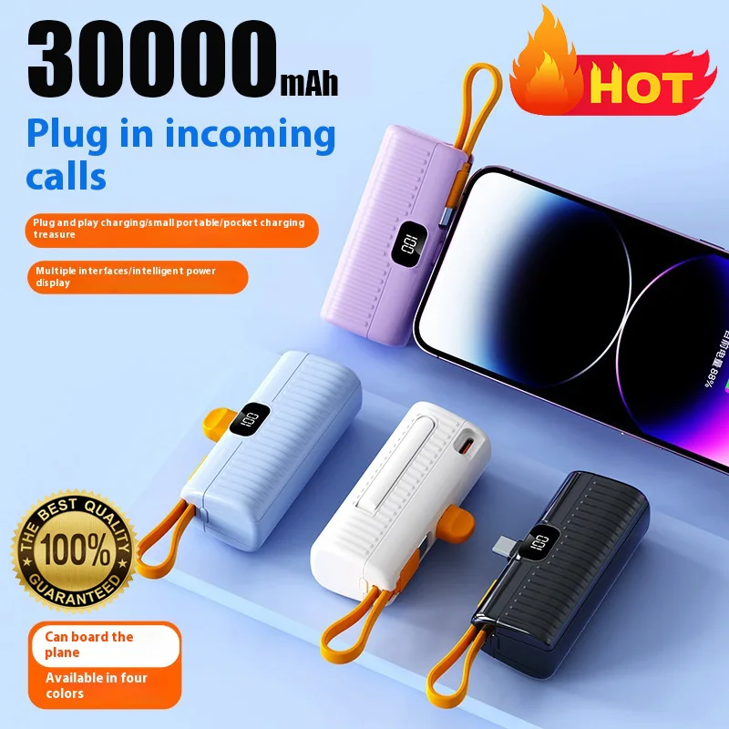 

30000mAh Compact Capsule with Holder and Cable Power Bank Fast Charging Mini Power Bank for iPhone Samsung Xiaomi 2024 New