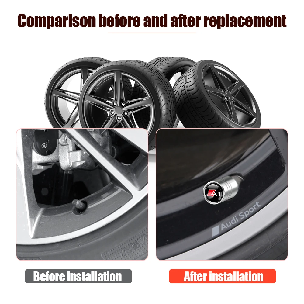 4pcs Metal Car Wheel Tire Valve Cover Stem Dust Protection Accessories for AUDI RS S SLINE quattro A1 A4 A3 A6 Q3 Q7 TT Q1 Q2