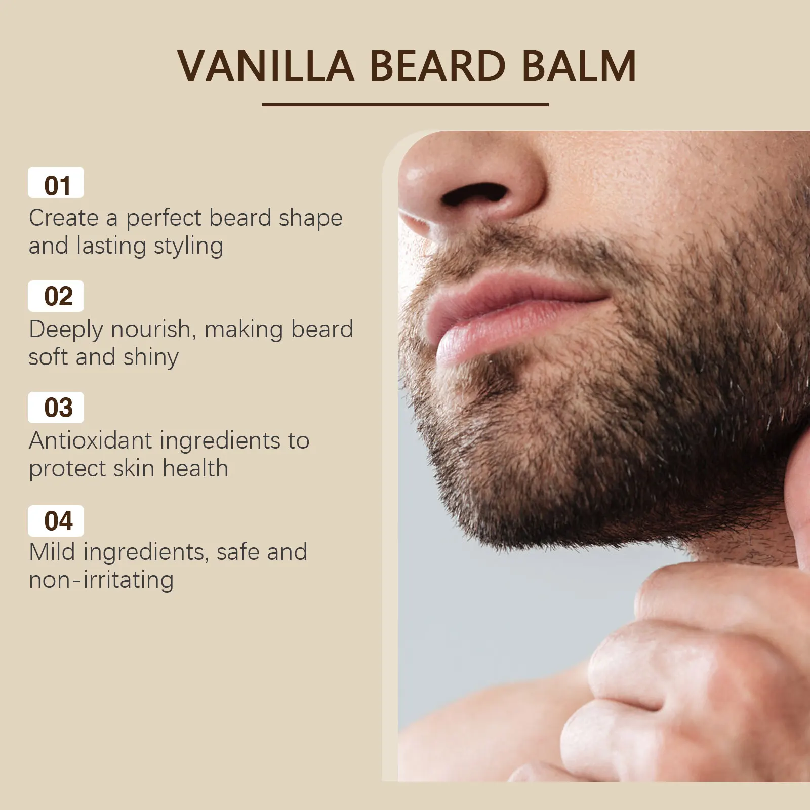 Men's beard care cream moisturizes, softens, and prevents dryness and frizz. Beard care cream says goodbye to dryness, splitting