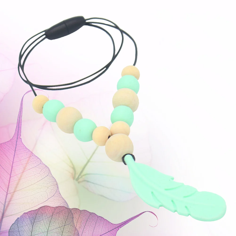 Teether Teething Chain Neck Silicone Dental Pacifier Bamboo Wooden Baby