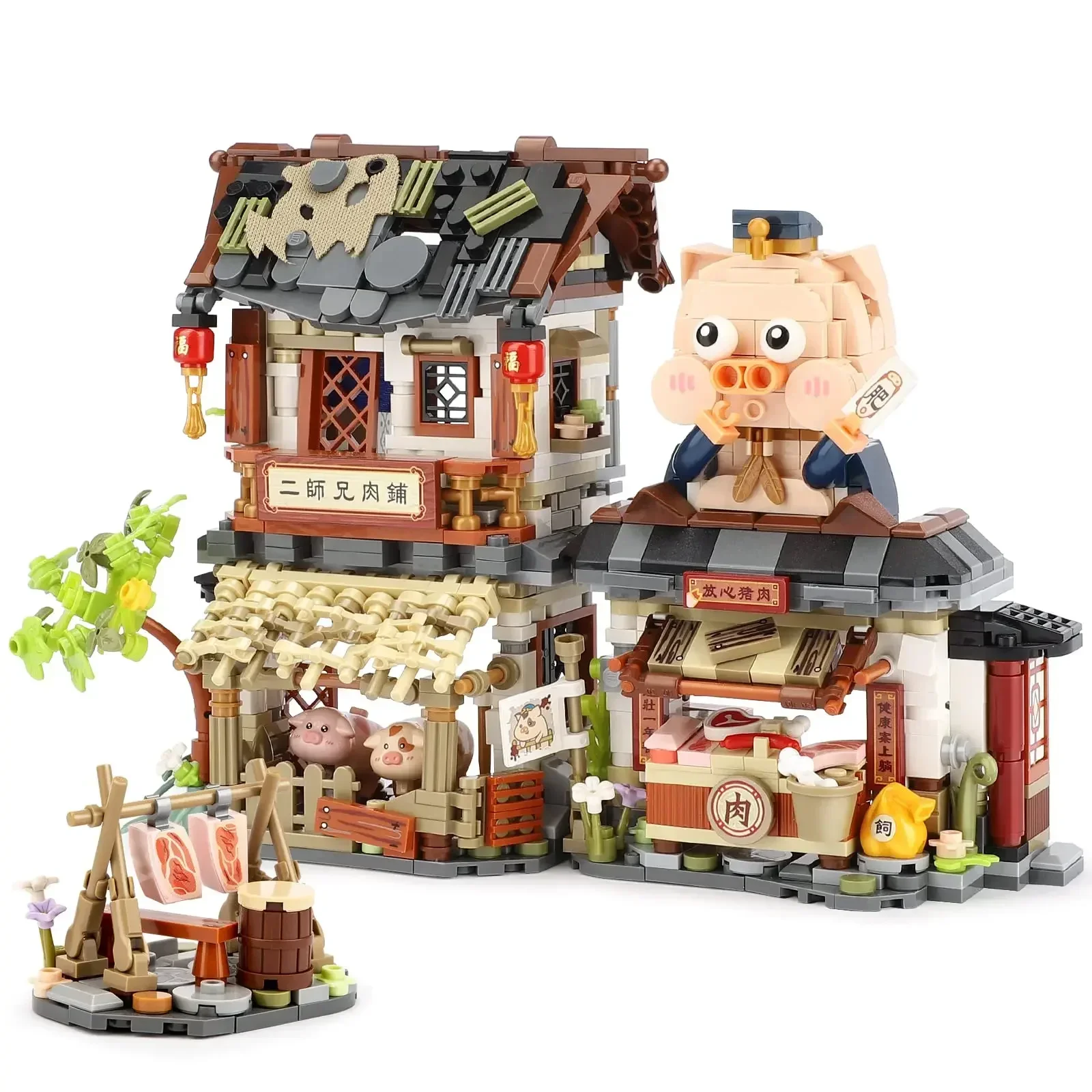 

Мини-Street View Bee Shop Building Block Китайский складной StreetView Pork Shop Игрушки-головоломки Пятачок Складной дом для детей Подарок