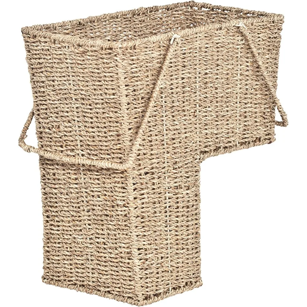 

15-дюймовая натуральная плетеная корзина для лестницы с ручками для хранения и организации