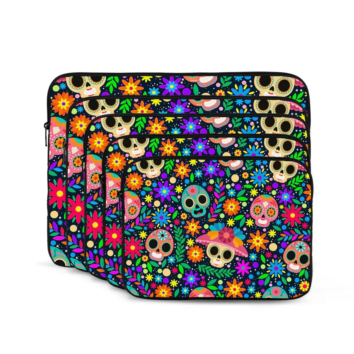 Sugar Skull Mexican Flower Halloween Day Of The Dead  Case Pouch For Macbook Air Pro Tablet Shockproof Case Bag