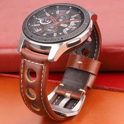Genuine Cowhide Leather Watch Band Breathable Retro Wristband For Samsung Galaxy Watch 6 5 4 Strap 20mm 22mm 24mm Watchbands
