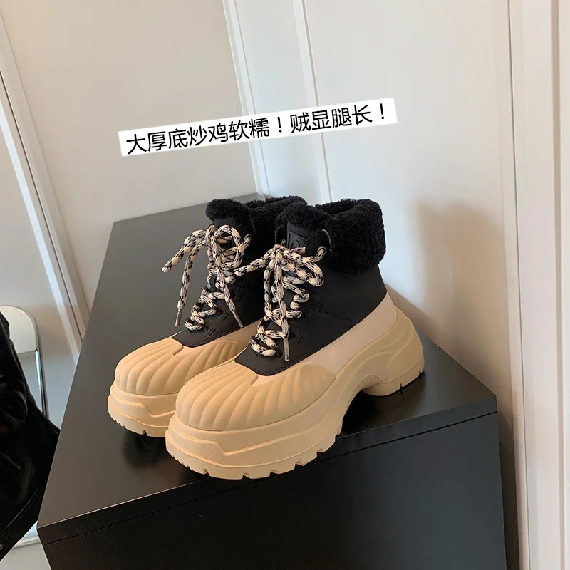 

2023 new winter warm shoes Women ankle boots 22.5-25cm cowhide+wool+plush modern boots mixed colors snow boots platform boots