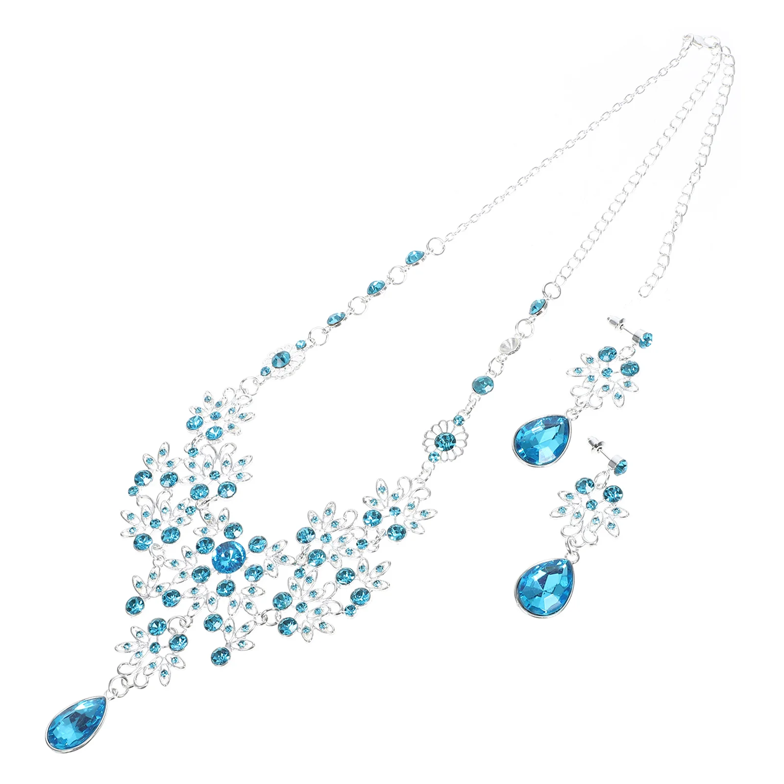 

2Pcs Women's Necklace and Earrings Set Blue Elegant Alloy Pendant Ear Studs Lightweight Jewelry Gift for Engagement Summer