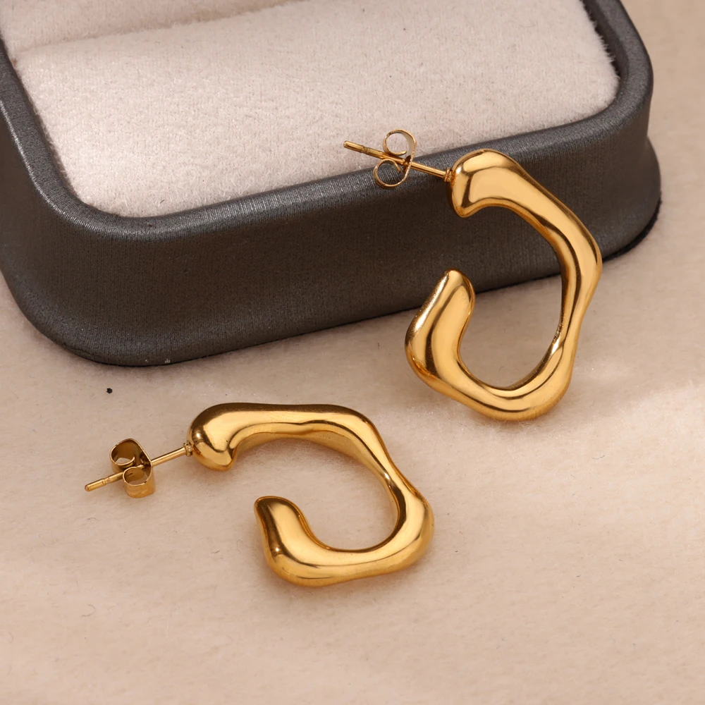 Irregular Butterfly Stainless Steel Stud Earrings for Women Gold Color Cute Wedding Aesthetic Geometric Earring Jewelry Gift BFF