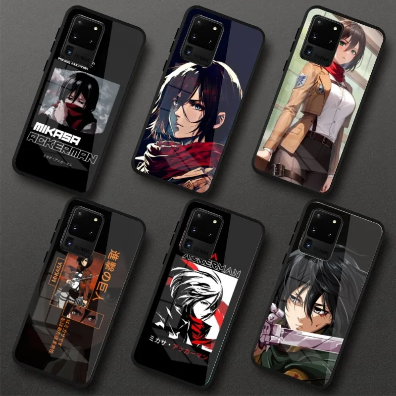 AOT Mikasa Ackerman Phone Case for Samung S23 S22 S21 Pro Ultra A13 A33 A53 NOTE 20 PC Glass Phone Cover Funda