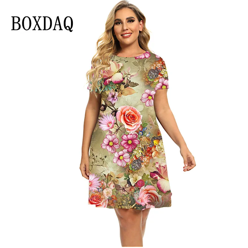 

2023 New Plant Flowers 3D Print Women Dresses Summer Oversized Clothing Short Sleeve Casual Mini Dress Vestidos Female Sundress