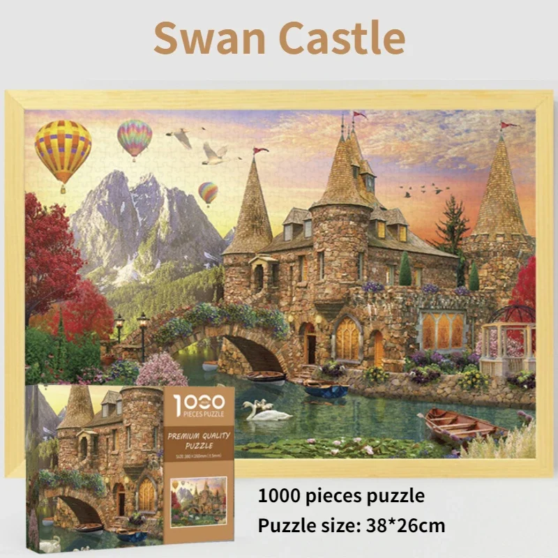 38*26cm Adult 1000 Pieces Mini Jigsaw Puzzle Swan Castle Beautiful Landscape Paintings Stress Reducing Toys Christmas Gifts