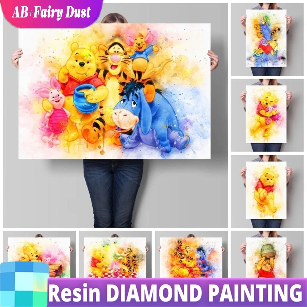เรซิ่น AB Fairy ฝุ่นเพชรภาพวาด Disney Winnie The Pooh Art Cross Stitch Mosaic Nursery Wall Art สําหรับห้องนั่งเล่นบ้าน
