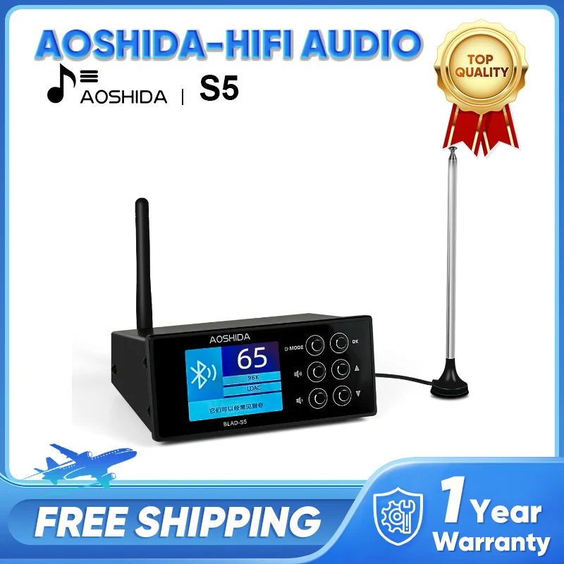 AOSHIDA BLAD-S5 Bluetooth FM Audio Reciver Bluetooth5.1 Converter 20 Meters Strong Signal RM Radio ES9038 Decoding USB DAC OPA16