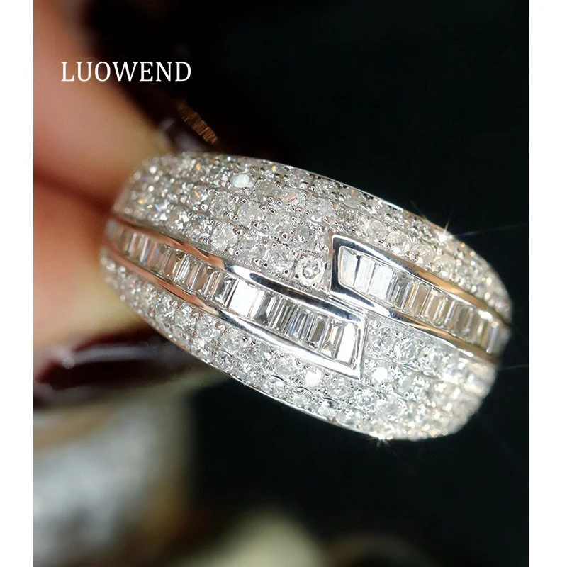 

LUOWEND 100% 18K White Gold Rings Luxury Shiny Design 1.45carat Real Natural Diamond Engagement Ring for Women Senior Banquet