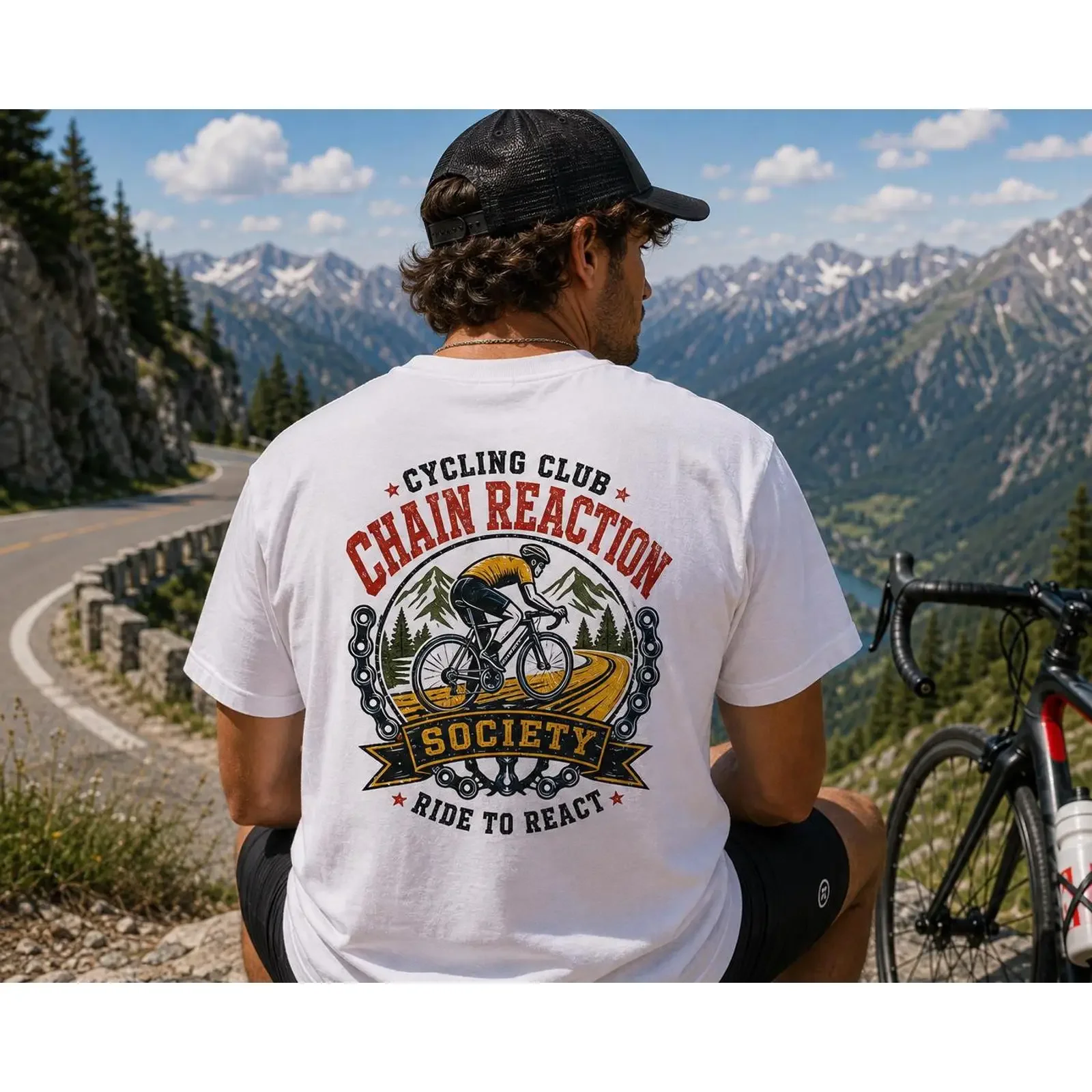 Cycling Club T Shirt Chain Reaction Society Funny Bike for Cyclists Retro Mountain Road  vintage Washed Soft fashion homme