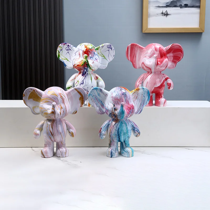 YuryFvna Graffiti Elephant Piggy Bank Figurine Sculpture Desk Storage Statue Interior New Room Abstract Art Ornament Decoration