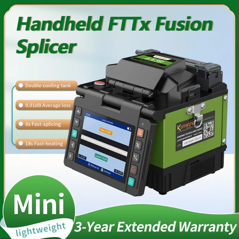 Optical Fusion Splicer EX39 FTTH Mini Fiber Fusion Splicer Machine Kit 8s Fast Splicing Fast-Heating 18s with Fiber Cleaver