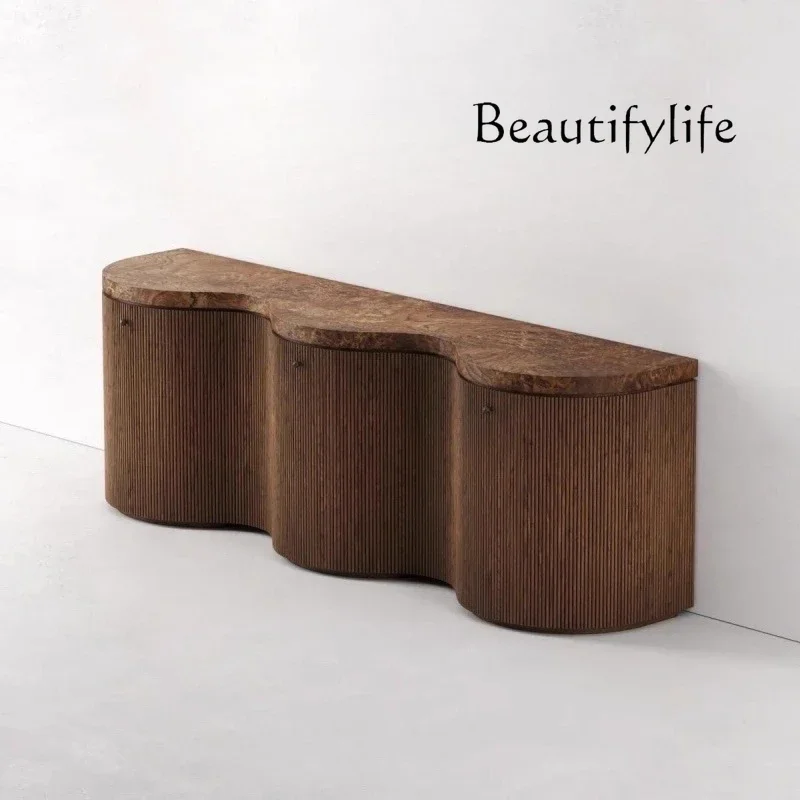 

R French Retro Designer High Art Wave Curved Dining Side Cabinet Nordic Medieval Entrance Special-shaped TV Cabinet