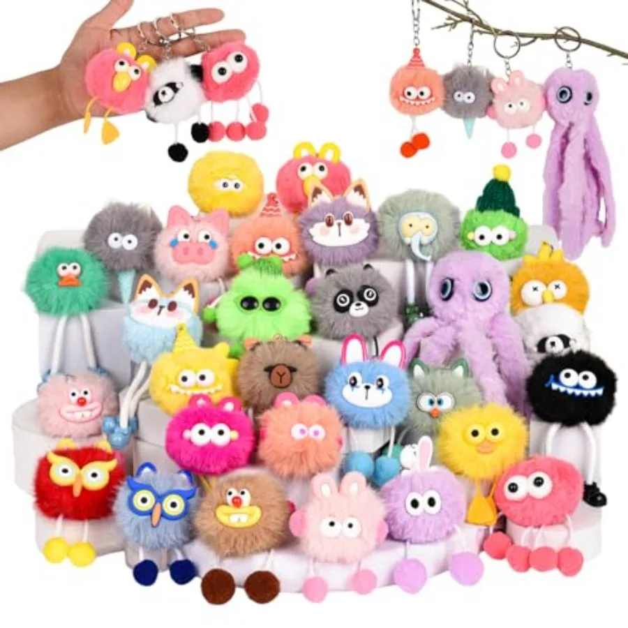 

30 Pcs Cute Plush Keychains Kawaii Keychain Bulk for Birthday Goodie Bags Pinata Toys Classroom Prizes Party Favors