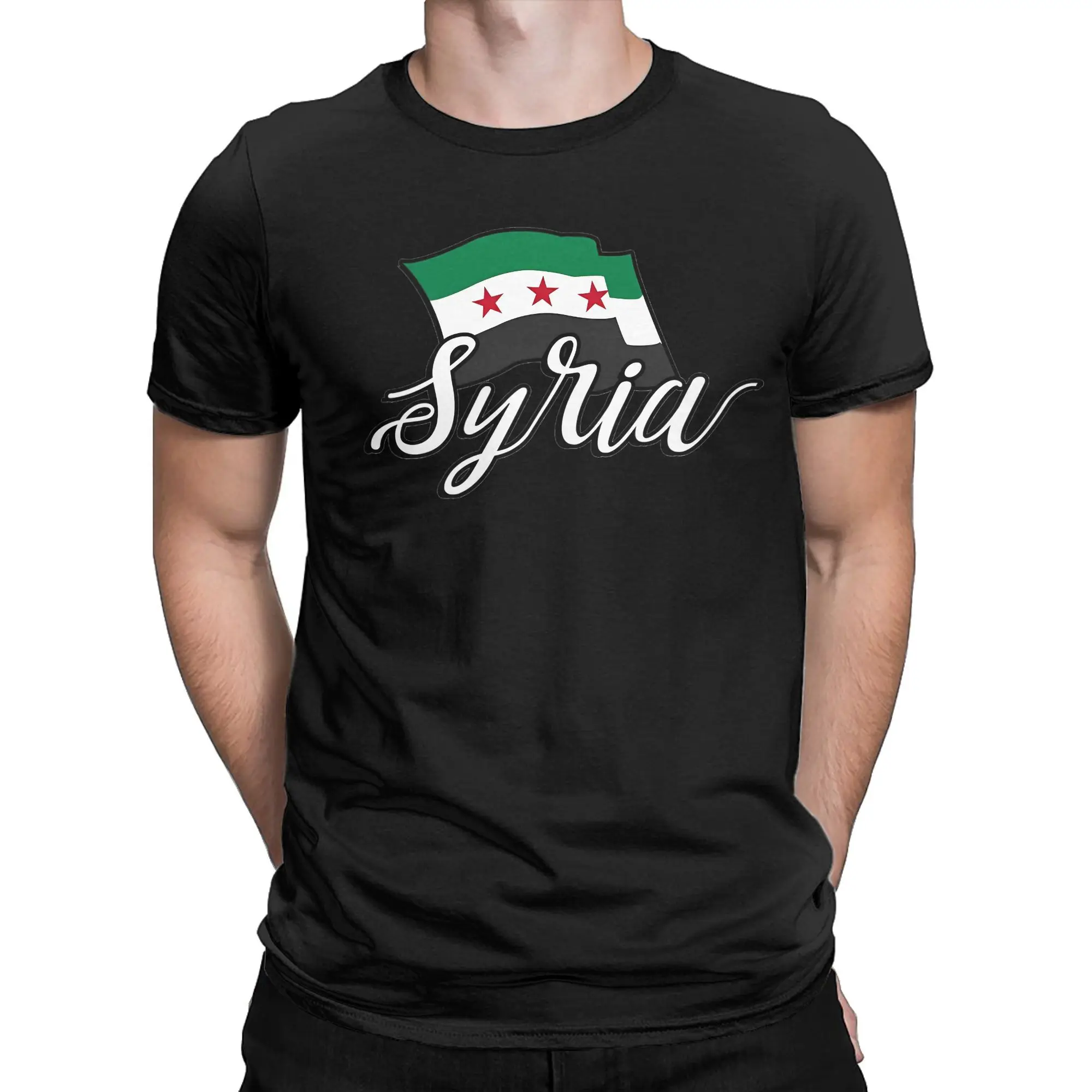 Amazing Syria Flag T-Shirt Men Crew Neck Pure Cotton T Shirts  Short Sleeve Tees Plus Size Tops