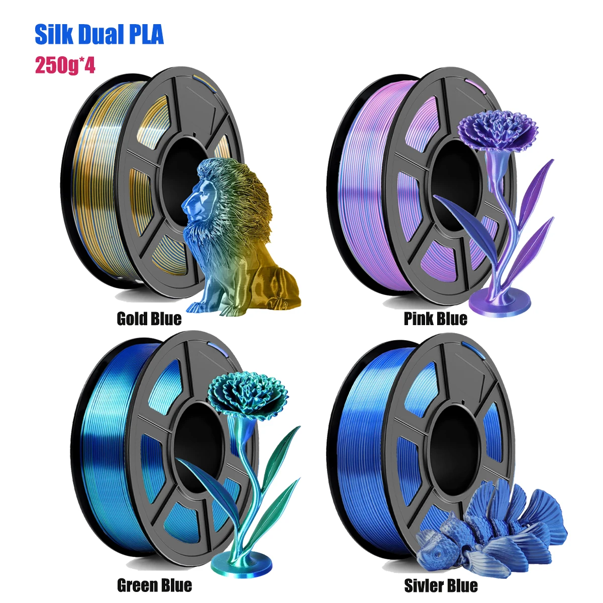

Dual Color Silk PLA Filament Multicolor, Smooth, Silky 3D Printer Filament 1.75mm, +/-0.02mm, Enhanced Printability