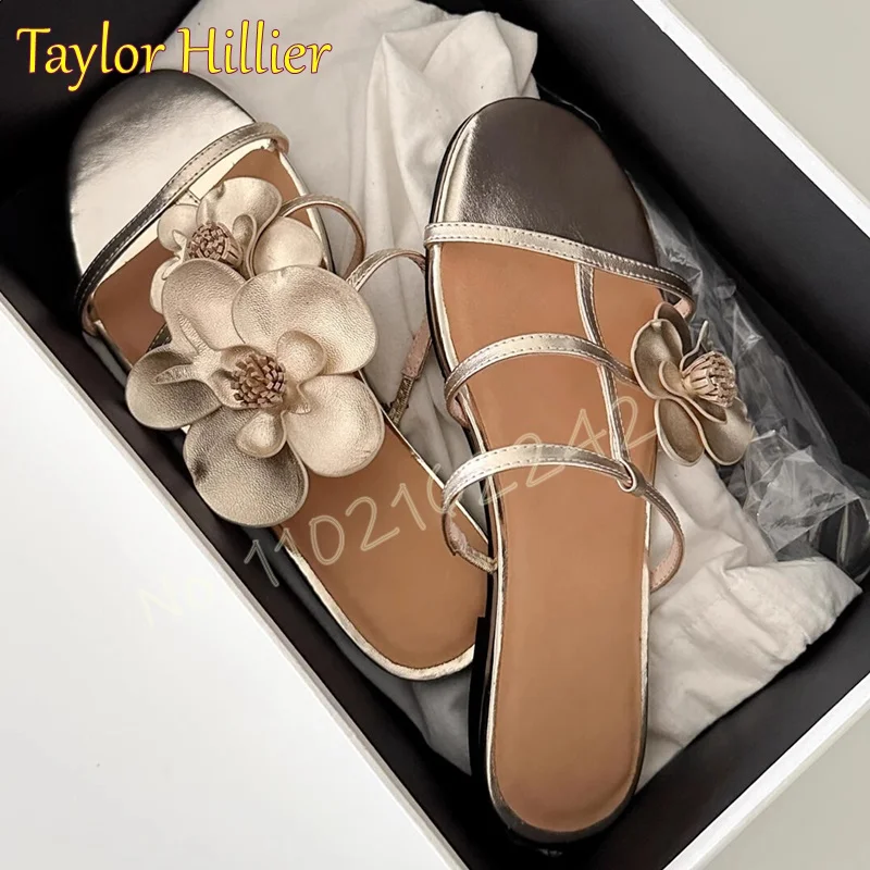 

Римские праздничные тапочки цвета шампанского, уличные тапочки на плоской подошве с круглым носком, элегантное платье, удобная женская обувь-гладиатор