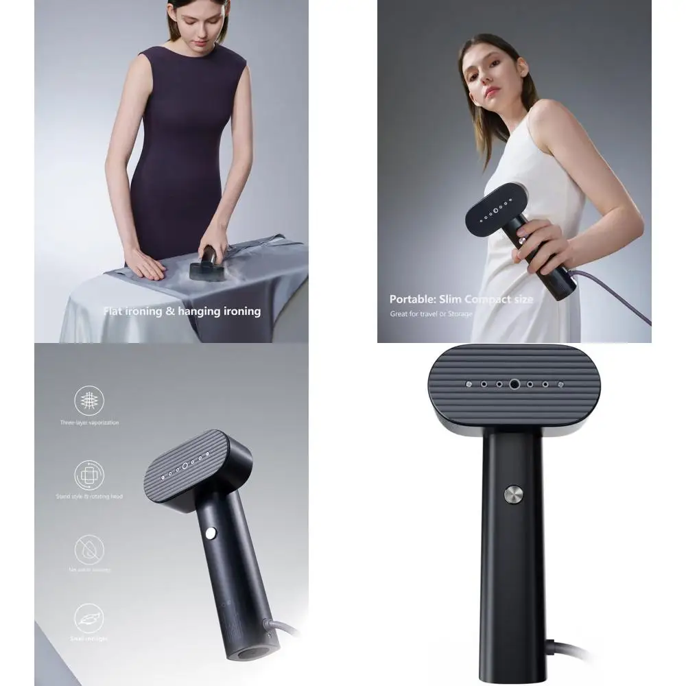 

Портативный легкий утюг-отпариватель 2-в-1 для путешествий и домашнего использования, 0,7 фунта, 10 минут подачи пара, 900 Вт (черный)