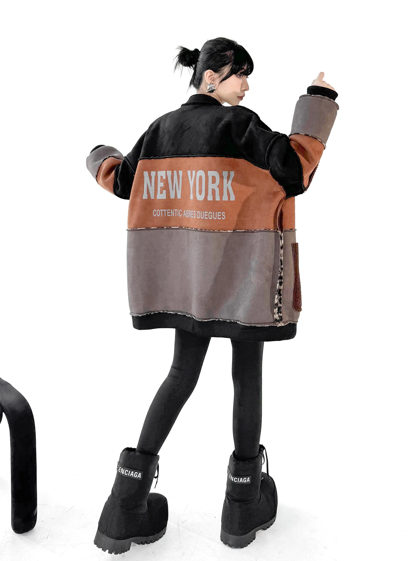 

Модная женская куртка-жакет с цветными блоками, свободного кроя, двусторонняя, весна-осень, стильный дизайн, для активного отдыха