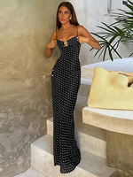 Trendix Women Slim Polka Dot Dress Summer High Waist Off Shoulder Maxi Dresses Femme Party Club Sexy Backless Beach Sundress