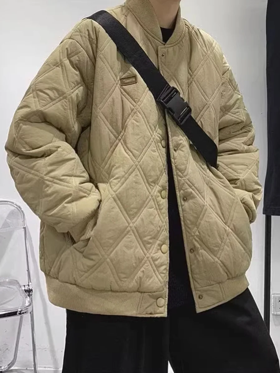 American Retro Diamond Pattern Cotton Jaet Men's Loose Couple Baseball Sle Casual Jaet Warm Thiened Autumn Winter