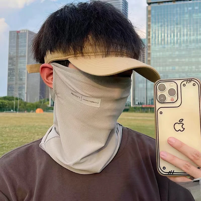 New Summer Ice Silk Riding Mask for Men Outdoor Sunscreen and Sand Protection Ear Hanging Style Headscarf