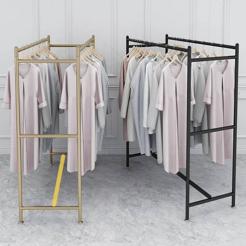 Custom, Licht Luxe Goud Retail Display Kleding Rekken Plank Dubbele Staaf Droogrek Voor Kleding Winkel