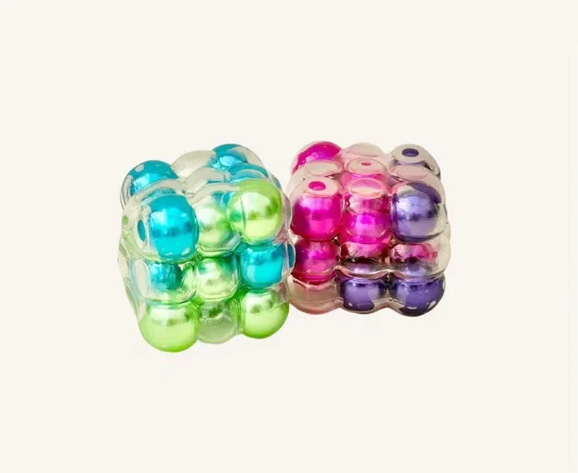 Scrunchems Colorful Beads Fidget Squeeze Cube Soft Gummy Stress Relief Anti Anxiety Asmr Squish Square Toy For Adults Desk
