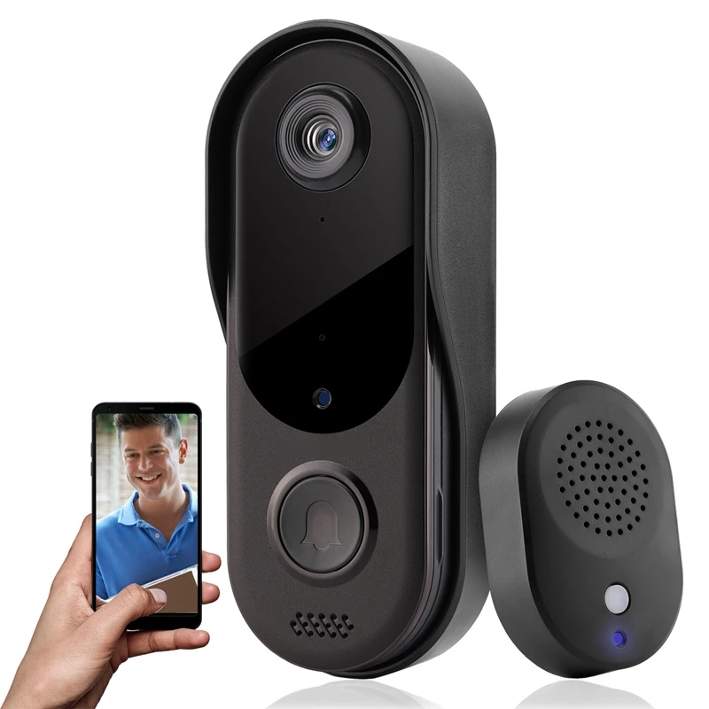 Smart Home Security Doorbell กล้อง Wifi วิดีโอ 2Way Audio กระดิ่งประตูสีดําสําหรับ Home/Office