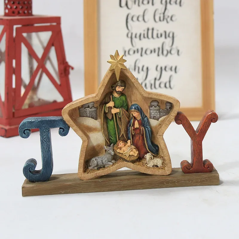 

JOY Nativity of Jesus Figurines Catholic Relics Home Decoration Statue Ornaments Crafts Resin Gifts