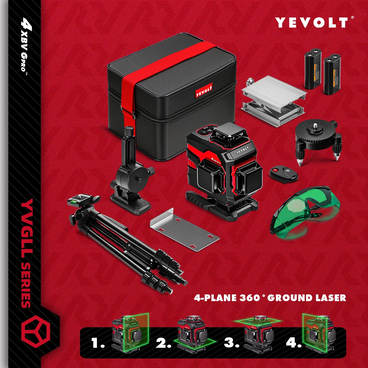 

YEVOLT YVGLL4XS16 Full Layout 16-Line Cross Line Laser Level Ceiling+Wall+Floor Sync Flooring Seamless Joints Ultra-Precise 30m